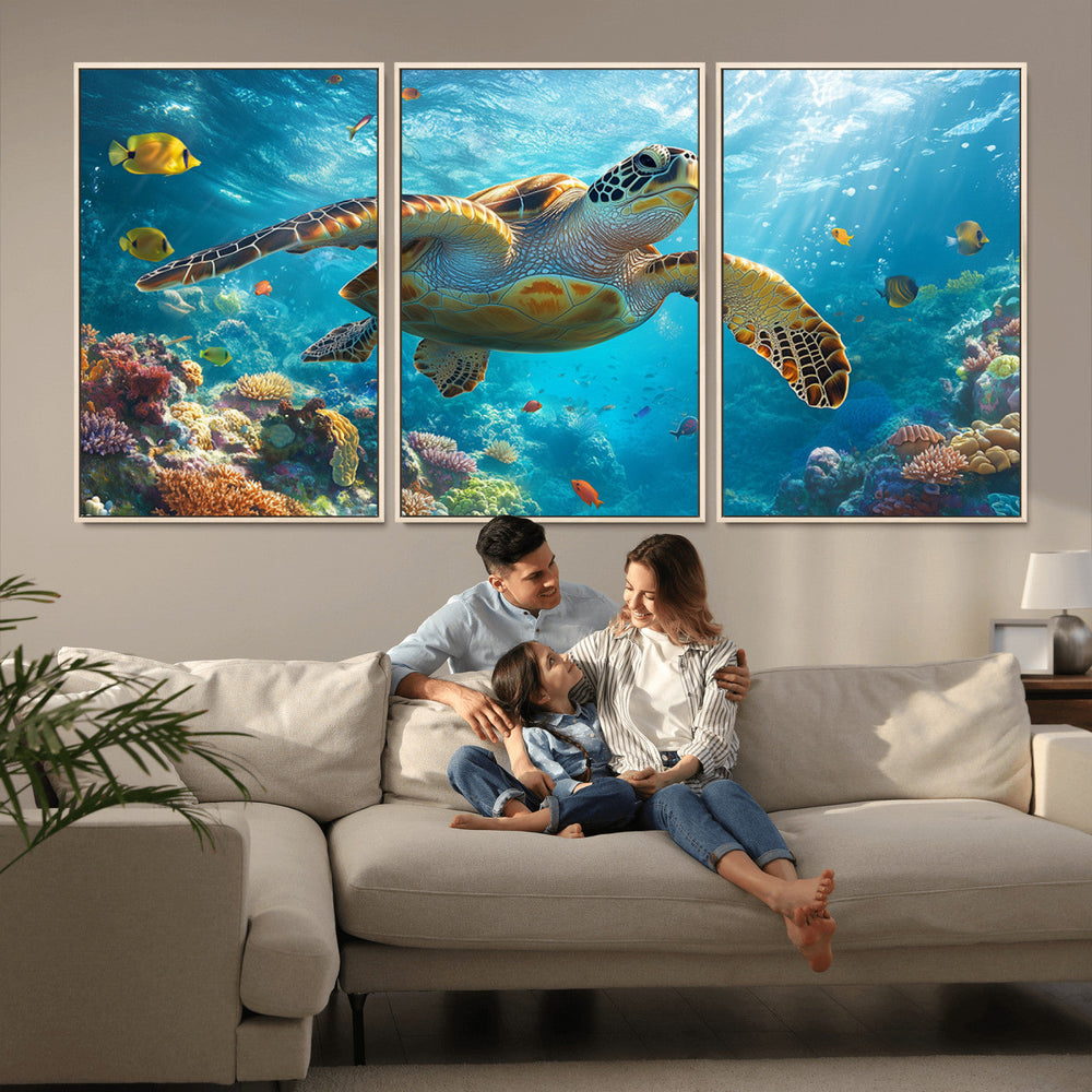 Sea Turtle Underwater Canvas Wall Art Print - Vibrant Ocean