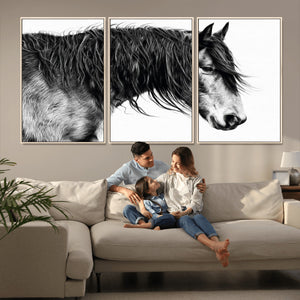 Black Horse Wall Art Canvas Print – Elegant Farmhouse Decor