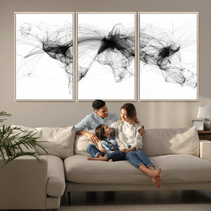 Abstract World Map Wall Art – Framed Geometric Line Canvas