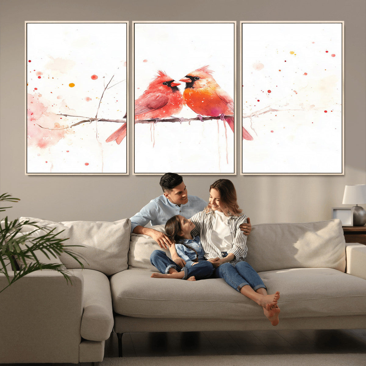Cardinal Bird Canvas Wall Art - Male and Female Cardinal