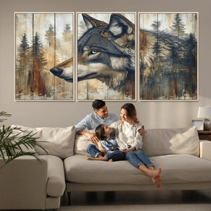 Rustic Wolf Wall Art Canvas Print – Vintage Woodland