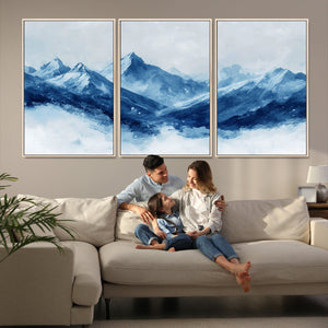 Blue Mountains Wall Art – Framed Snowy Range Canvas Artwork,