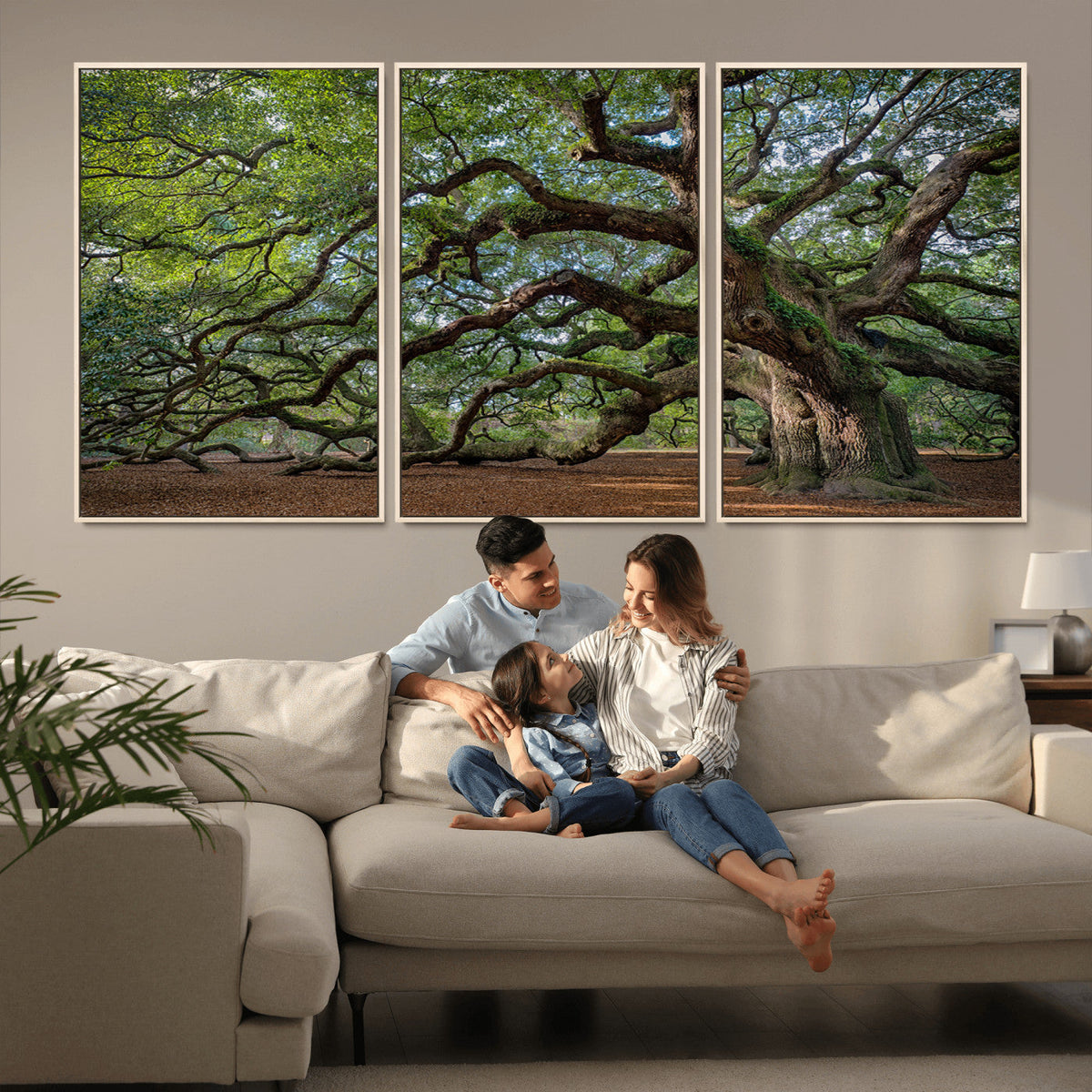 Historic Tree Wall Art – Framed Mossy Branch Canvas Artwork,
