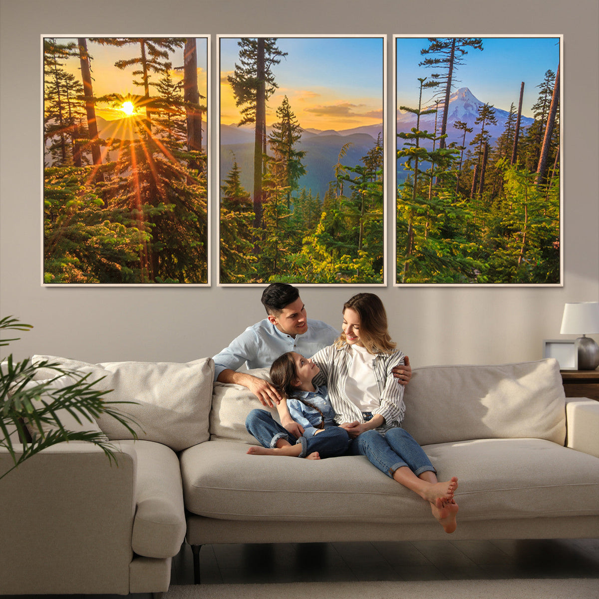 Forest Sunset Wall Art Canvas Print, Glowing Evening Light
