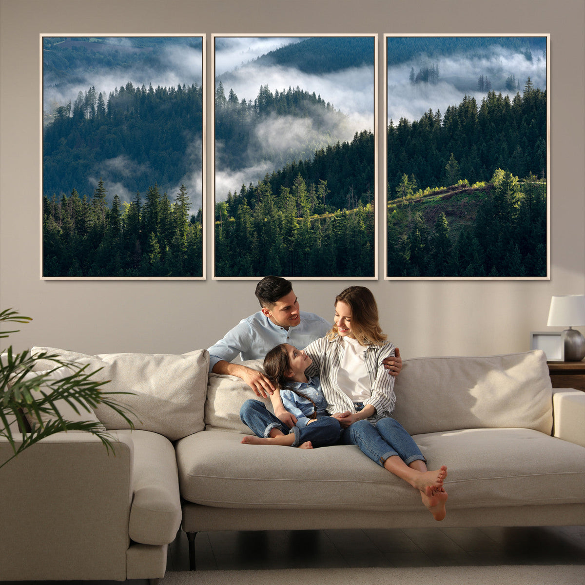 Misty Forest Wall Art Canvas Print – Pine Hills Foggy Trees