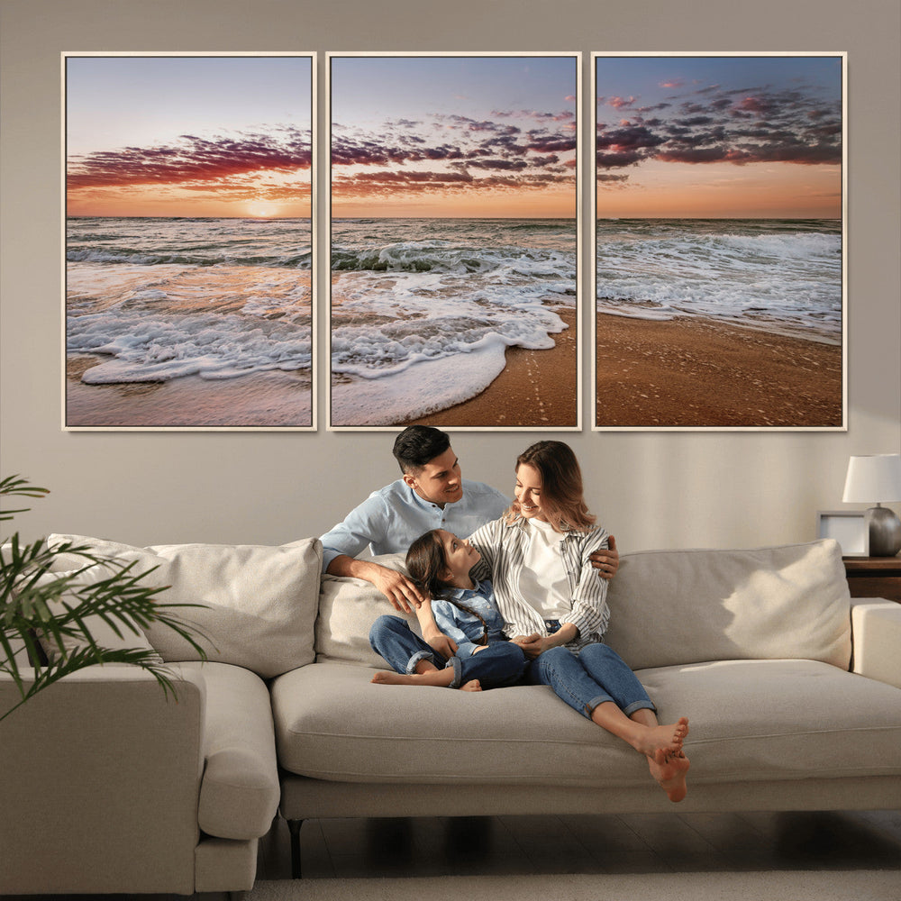 Ocean Sunset Wall Art Canvas Print – Framed Sandy Shore
