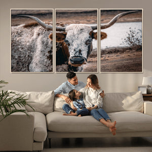 Texas Longhorn Wall Art Canvas Print – Framed Spotted Bull
