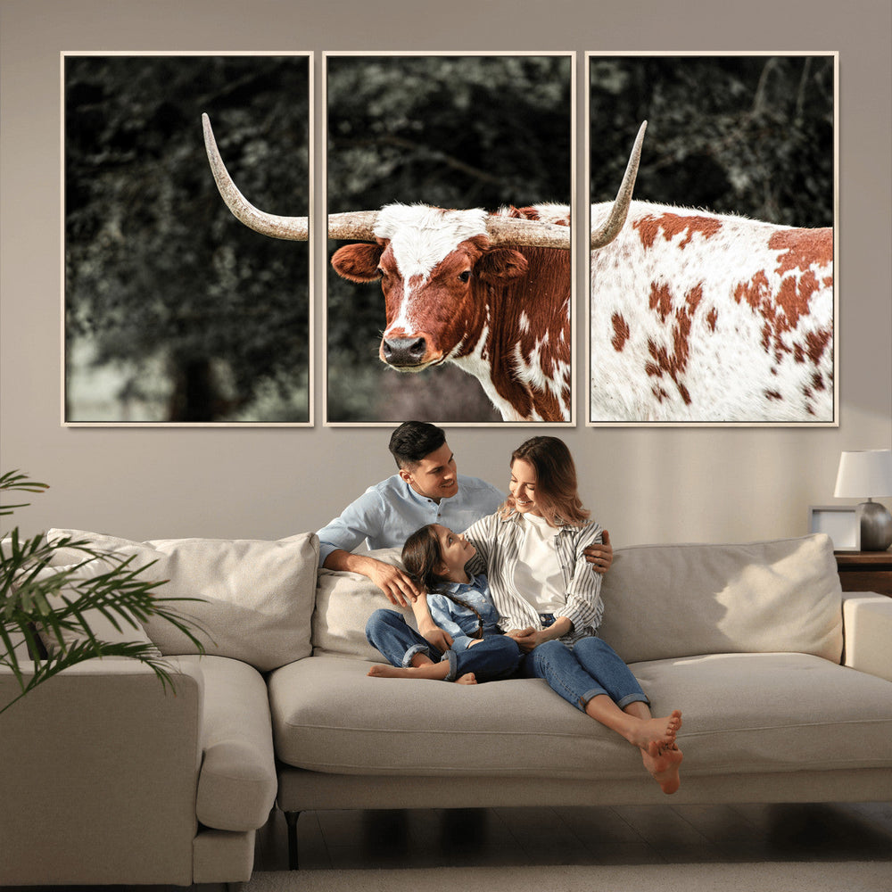 Texas Longhorn Wall Art Canvas Print – Framed Spotted Bull