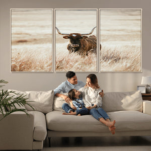 Texas Longhorn Wall Art Canvas Print – Framed Brown Horned
