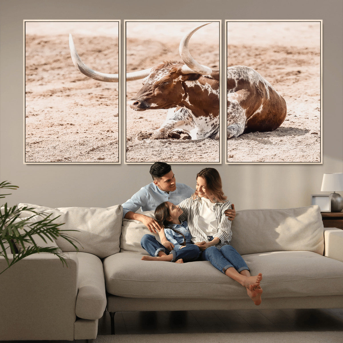 Texas Longhorn Wall Art – Framed Resting Bull Canvas