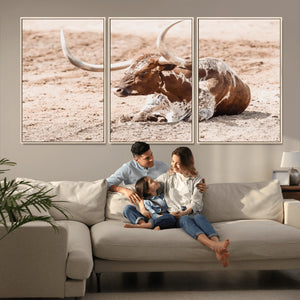 Texas Longhorn Wall Art – Framed Resting Bull Canvas
