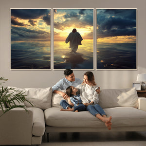 Jesus Walks Wall Art Canvas Print Framed Divine Sunset Art