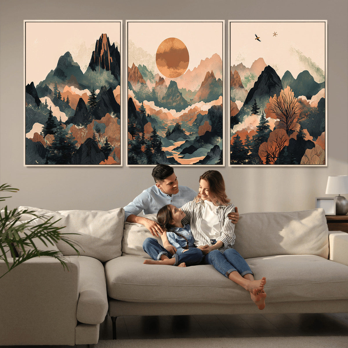 Wood Mountain Landscape Wall Art Canvas Print – Framed