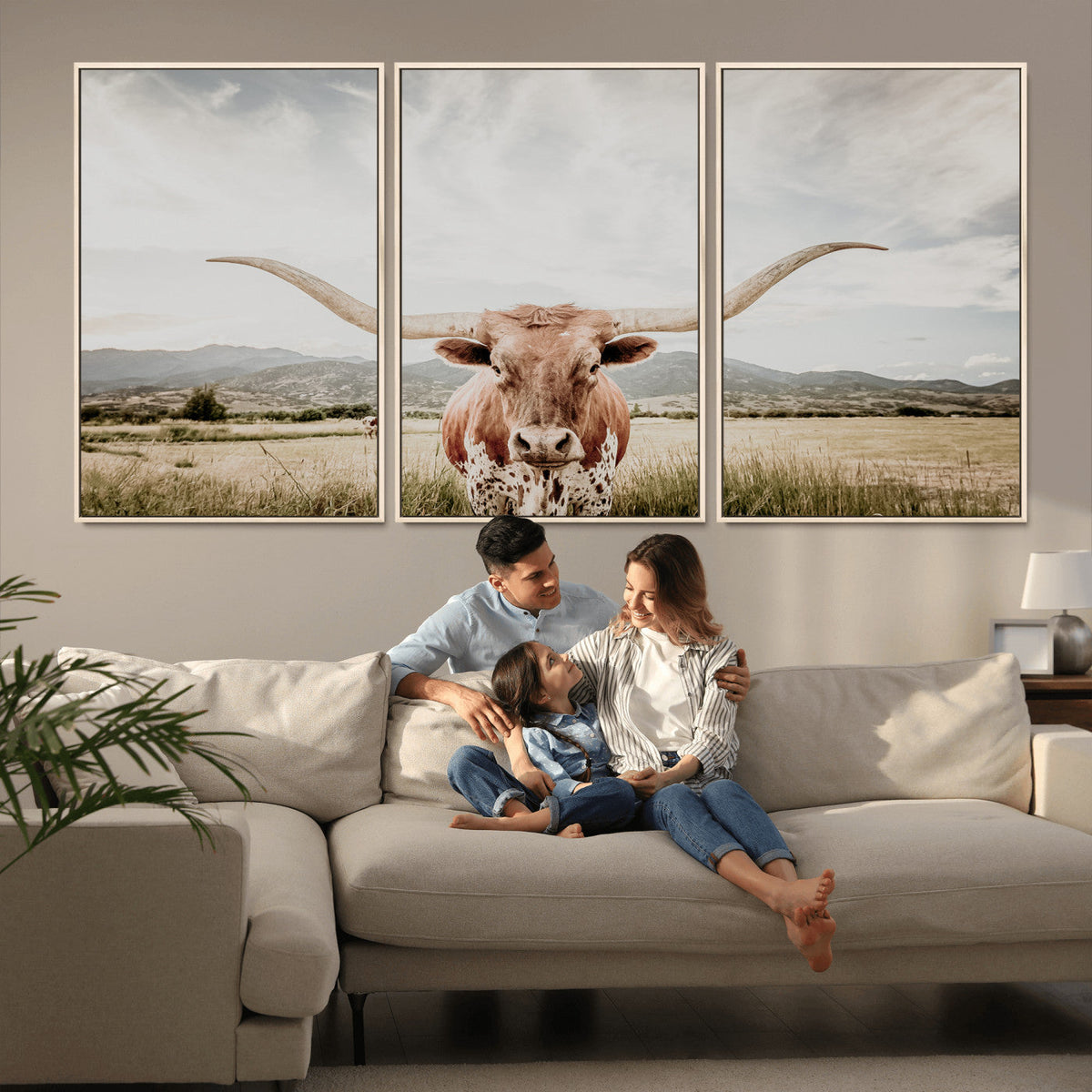 Texas Longhorn Wall Art Canvas Print – Framed Western Cow