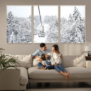 Snowy Ski Lift Wall Art – Framed Winter Mountain Canvas