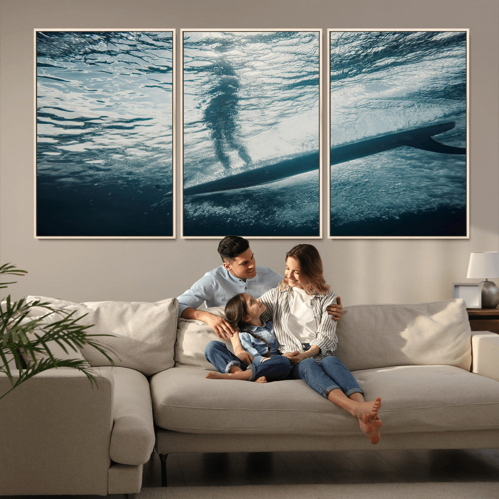 Underwater Surf Wall Art – Framed Ocean Wave Canvas Artwork,