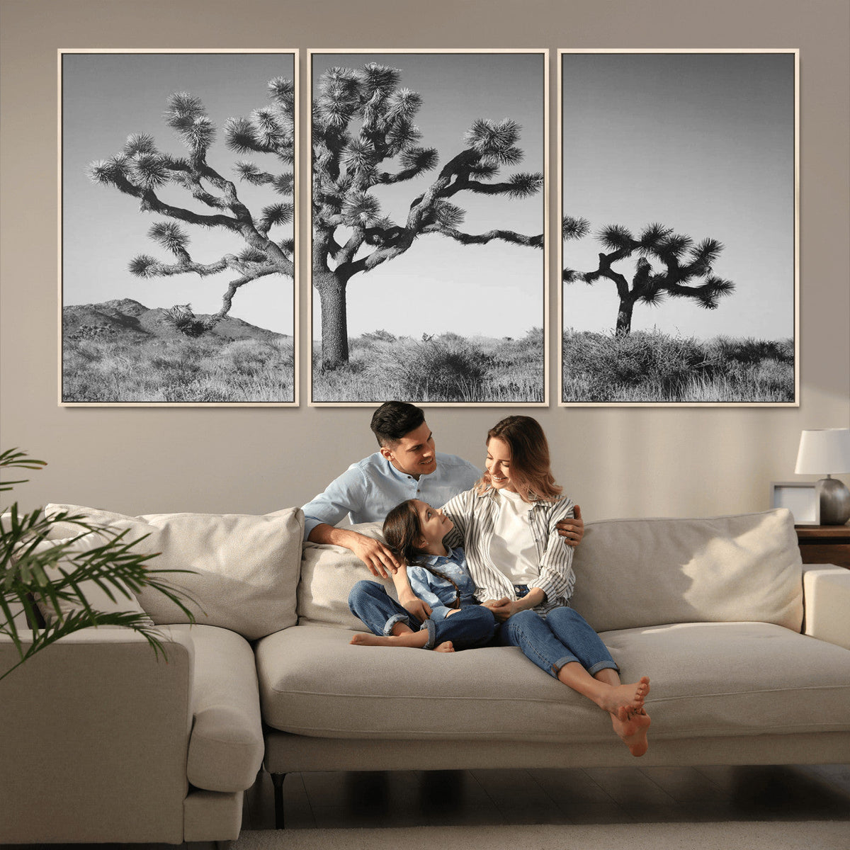Joshua Tree Wall Art Canvas Print – Framed Monochrome Desert