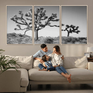 Joshua Tree Wall Art Canvas Print – Framed Monochrome Desert