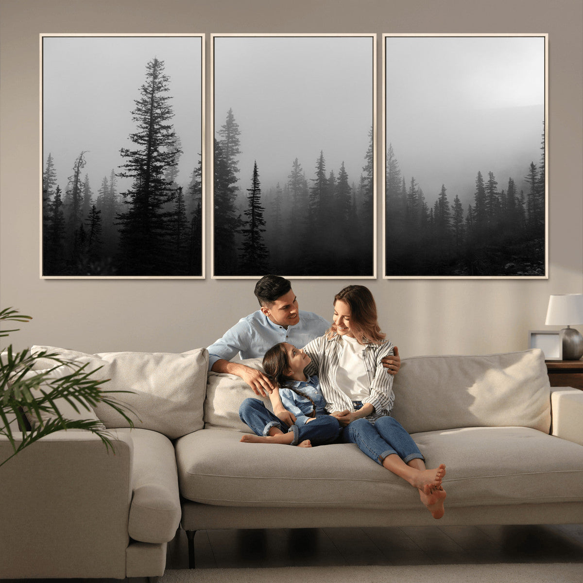 Misty Pines Wall Art Canvas Print – Framed Woodland