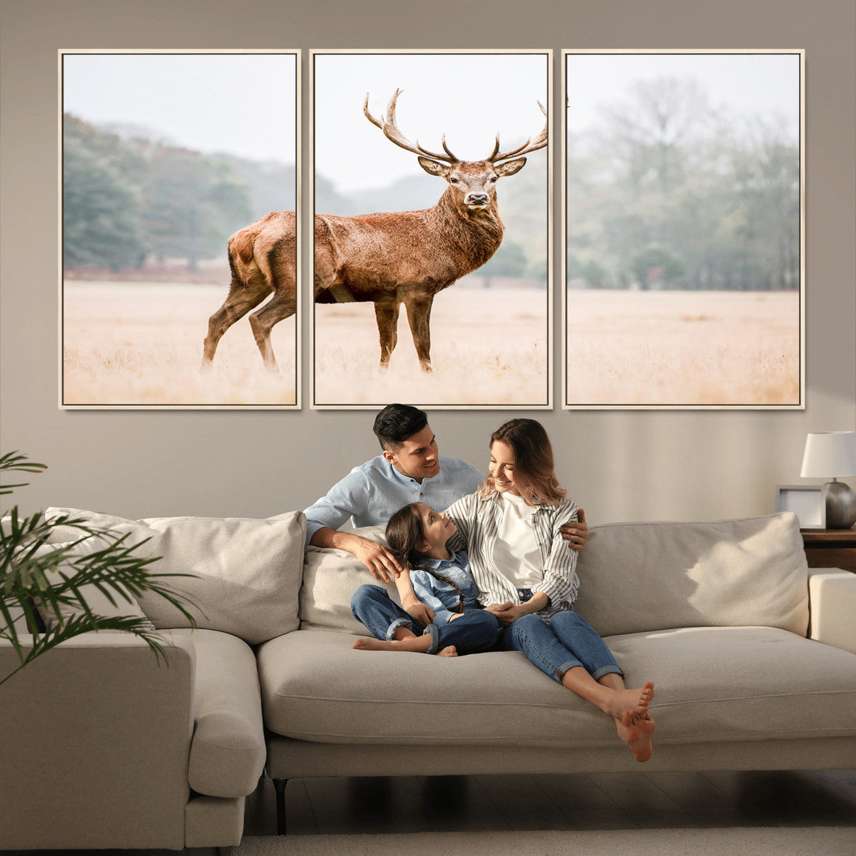 Vintage Wildlife Wall Art Canvas Print – Misty Landscape