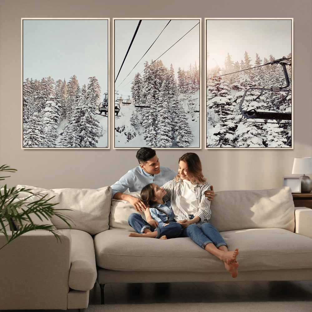 Frosty Pines Wall Art Canvas Print – Framed Cozy Cabin Ski