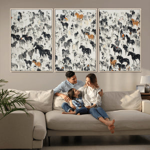 Wild Horse Stampede Wall Art Canvas Print – Monochrome
