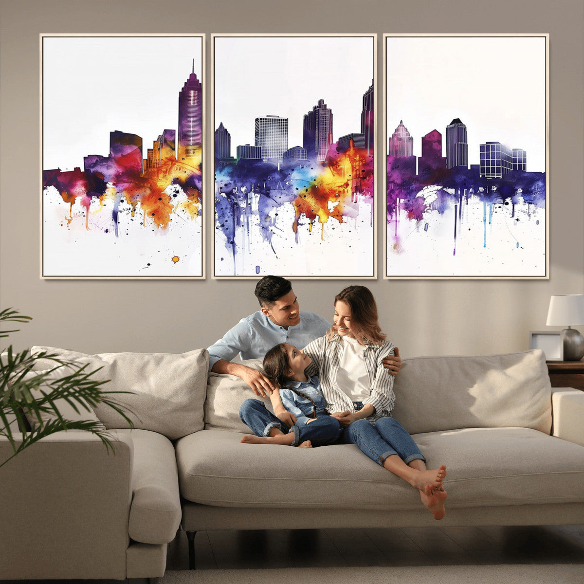 Atlanta Skyline Wall Art Canvas Print – Framed Colorful