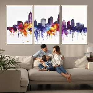 Atlanta Skyline Wall Art Canvas Print – Framed Colorful