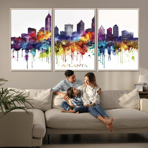 Atlanta Skyline Wall Art Canvas Print – Framed Colorful