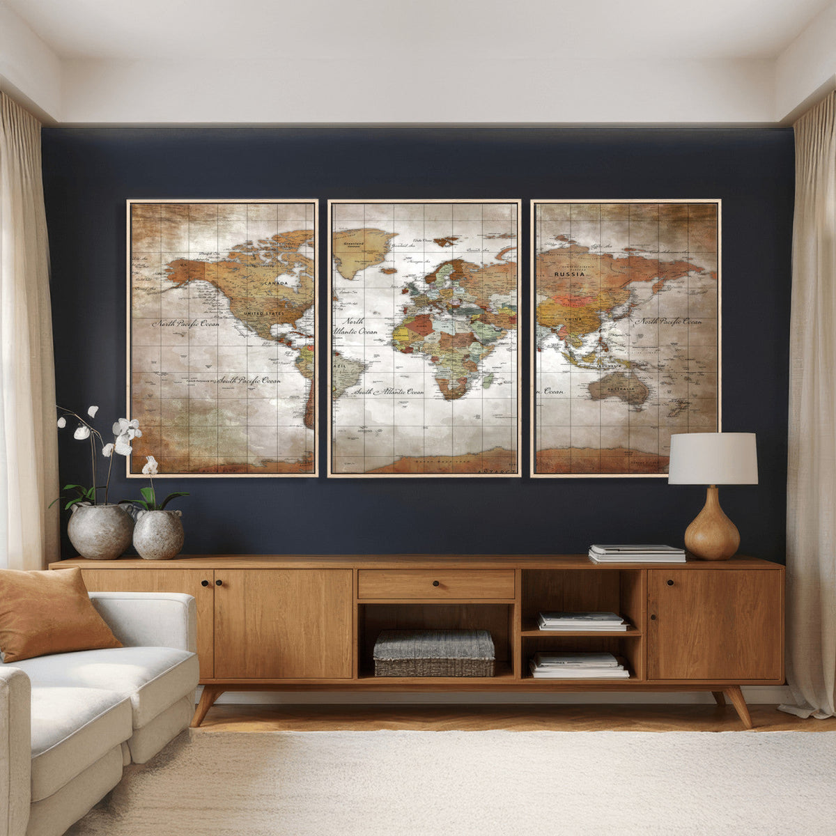 Vibrant Watercolor World Map Canvas Wall Art – Framed Travel