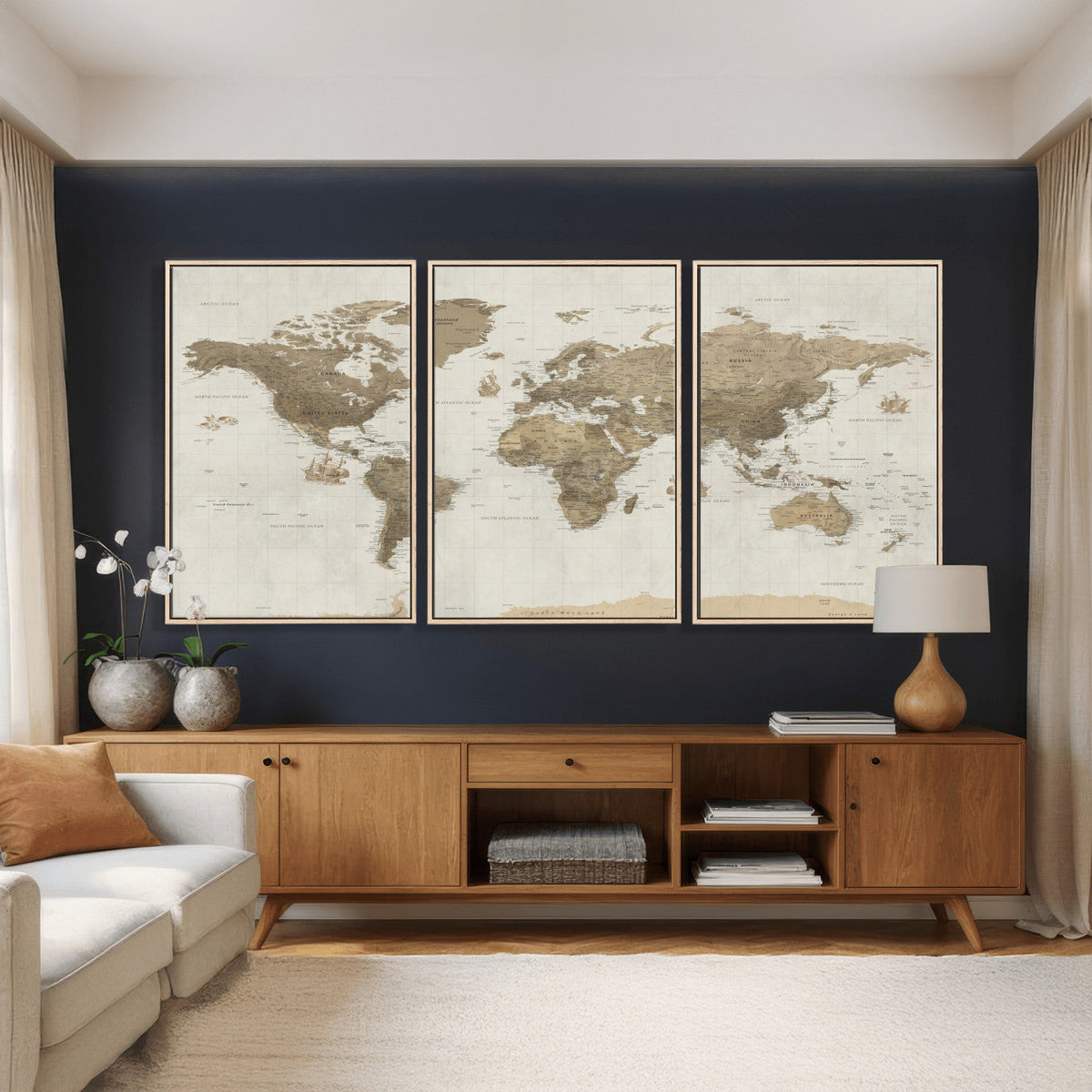 Detailed World Map Wall Art Canvas Print