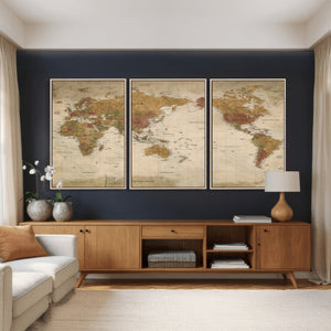 Vintage Detailed World Map Wall Art Canvas Print – Antique