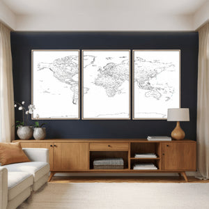 World Map Canvas Print – Framed Modern Detailed Map of the