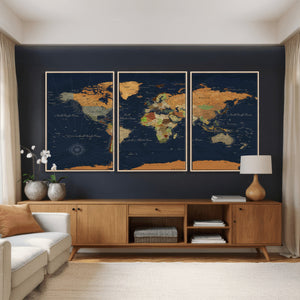 Modern World Map Canvas Print – Framed Detailed Map of the