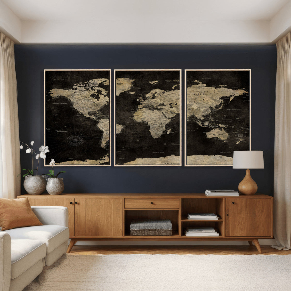 Push Pin World Map Canvas Wall Art Print, Interactive Travel