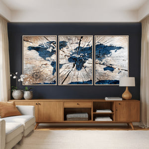 Rustic World Map Canvas Print – Framed Wall Art for Couples,