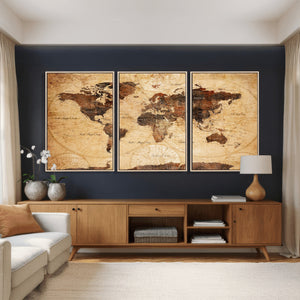 Modern Red and Gray World Map Canvas Print – Framed Wall Art