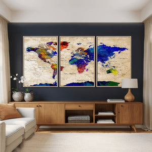 Watercolor World Map Canvas Print – Framed Wall Art for