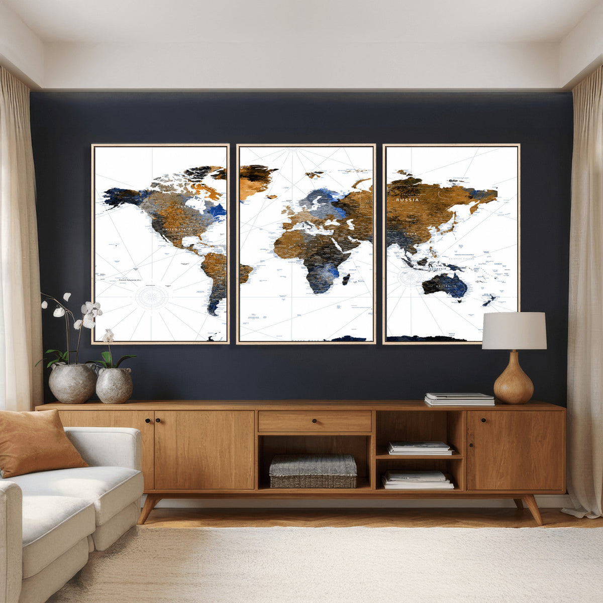 Colorful Watercolor World Map Canvas Wall Art – Framed