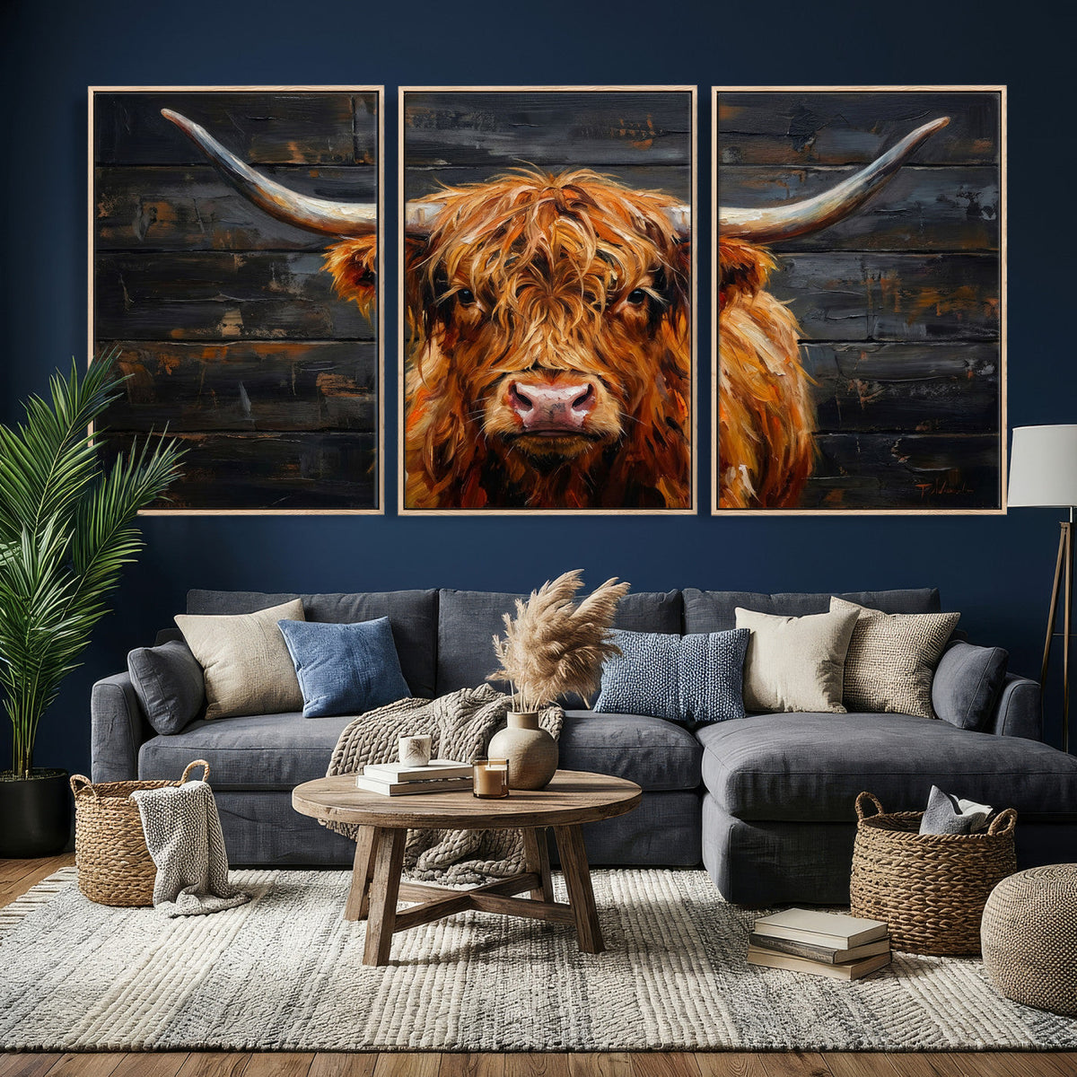 Highland Cow Wall Art Canvas Print, Rustic Farm Animal