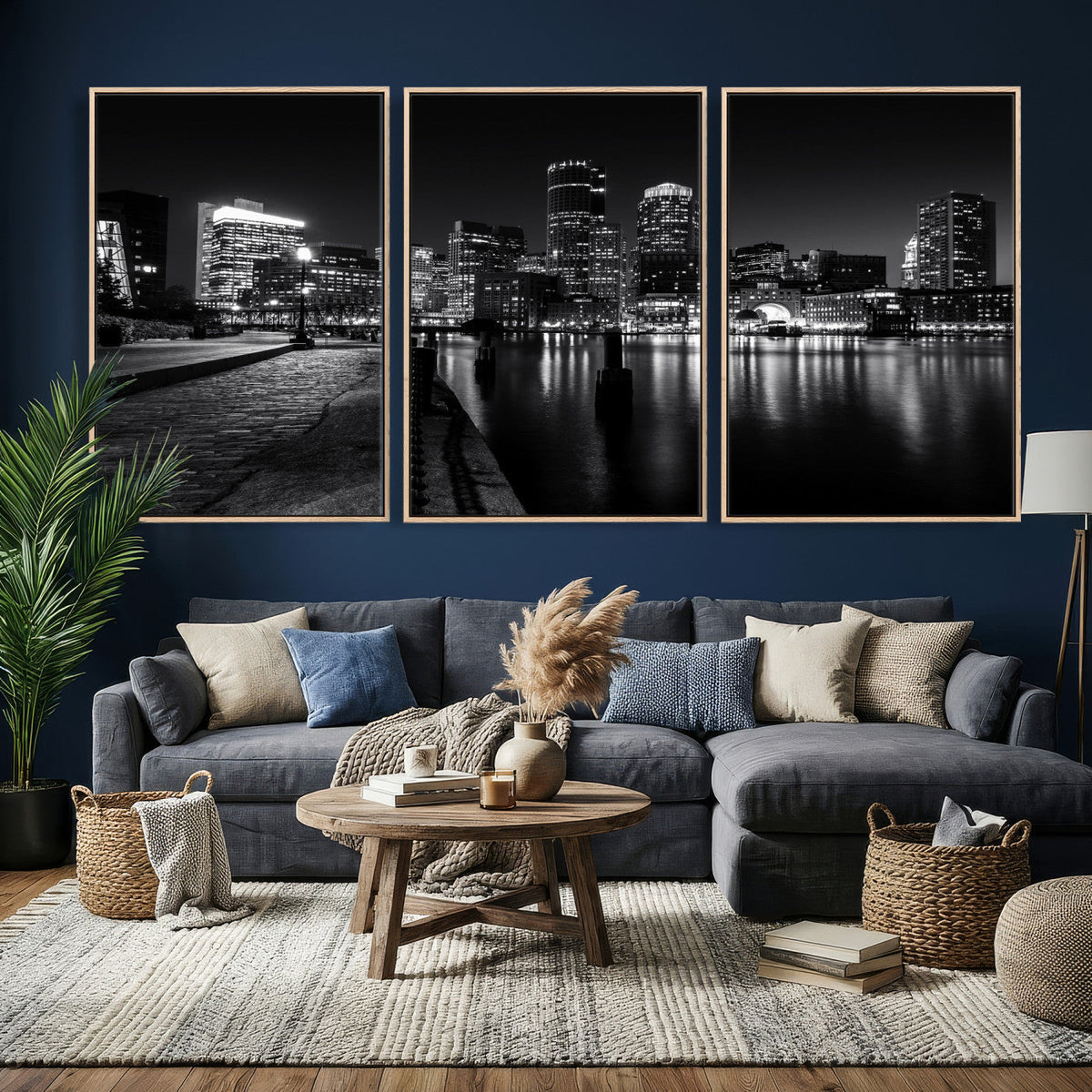 Boston Wall Art Canvas Print, Boston City Downtown Night
