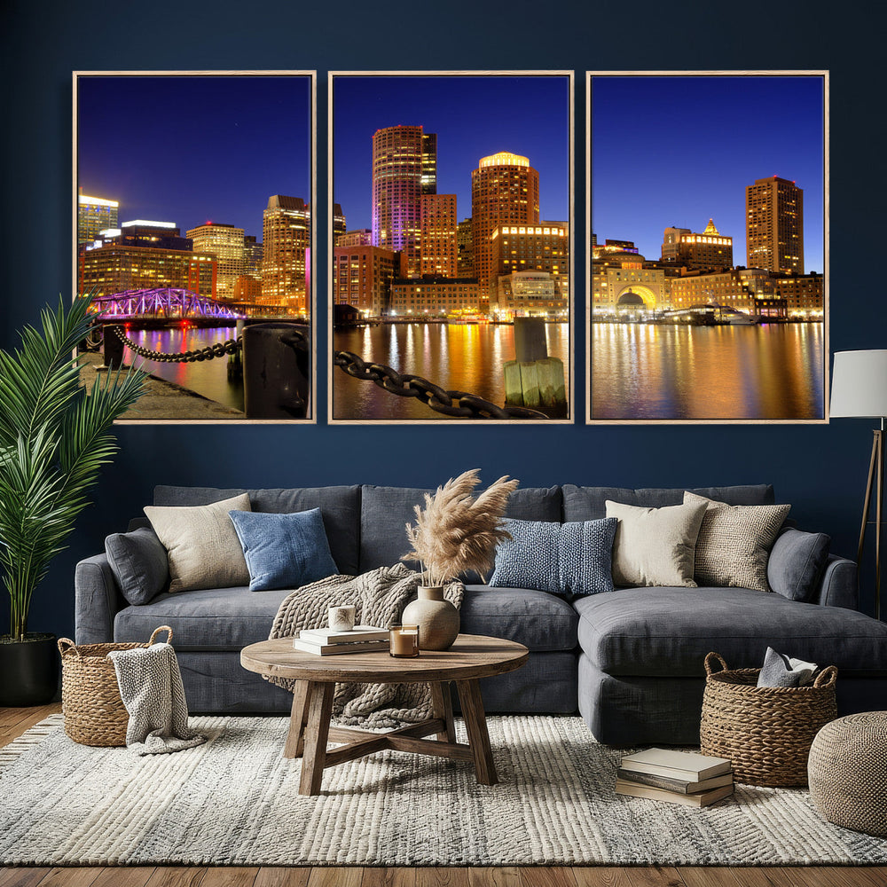 Boston Wall Art Canvas Print, Boston City Downtown Night