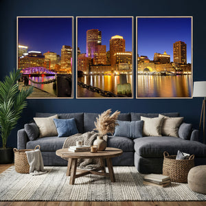 Boston Wall Art Canvas Print, Boston City Downtown Night
