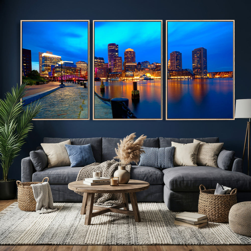 Boston Wall Art Canvas Print, Boston City Downtown Night