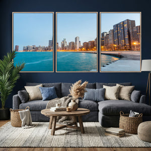 Chicago Wall Art Canvas Print, Chicago City Downtown Night