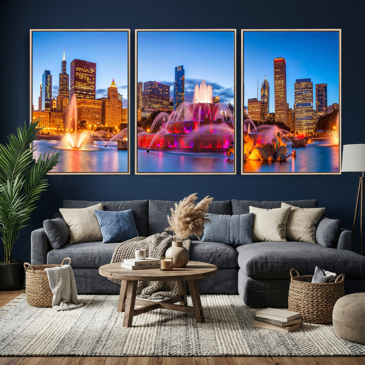 Chicago Wall Art Canvas Print, Chicago City Downtown Night