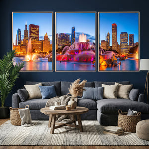 Chicago Wall Art Canvas Print, Chicago City Downtown Night