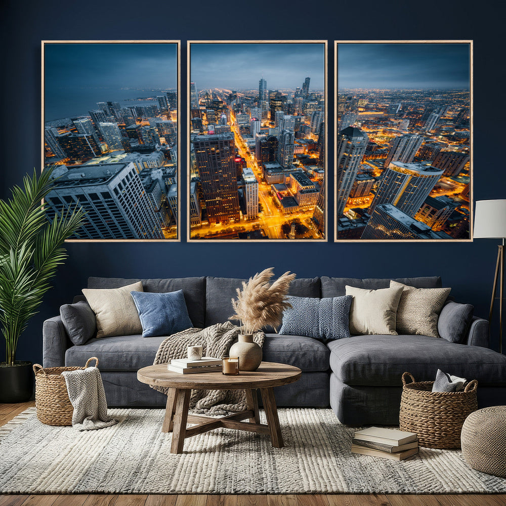 Chicago Wall Art Canvas Print - Chicago City Downtown Night