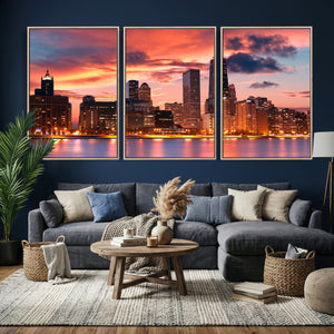 Chicago Wall Art Canvas Print - Chicago City Downtown Night