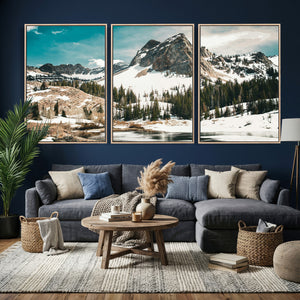 Snowy Mountain Wall Art Canvas Print, Alpine Pine Forest